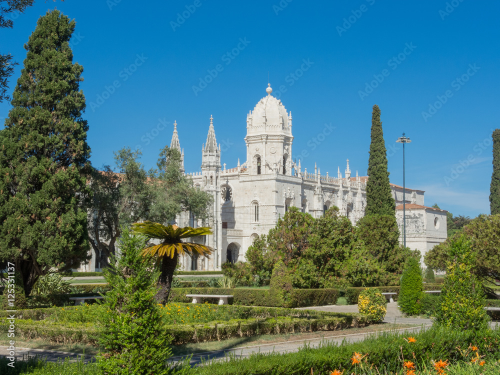 Lisbon, Portugal. Jeronimos Monastery and Church of Santa Maria, a monastery of the Order of Saint Jerome near the Tagus river in the parish of Belem. An UNESCO World Heritage Site.