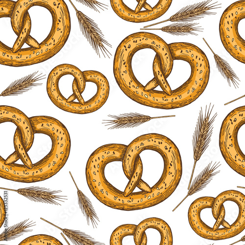 Seamless pattern of sketch pretzels
