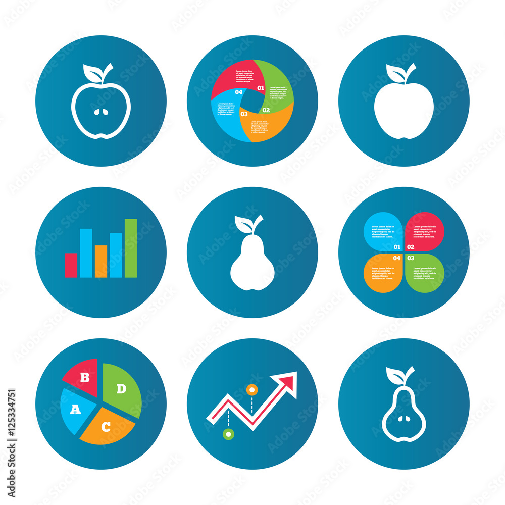Fruits with leaf icons. Apple and Pear. Fruits with leaf icons. Apple and Pear.