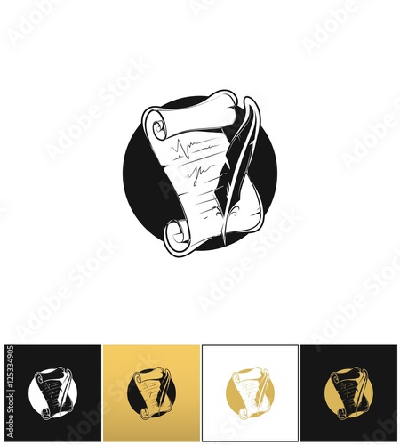 Scroll with feather pen vector icon