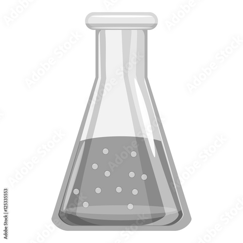 School laboratory flask icon. Gray monochrome illustration of school laboratory flask vector icon for web