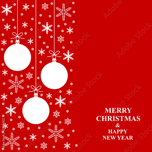 Christmas white snowflakes and balls card vertical design