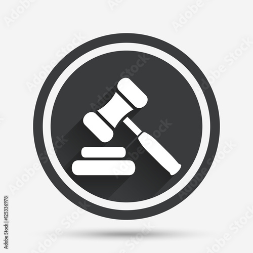 Auction hammer icon. Law judge gavel symbol.