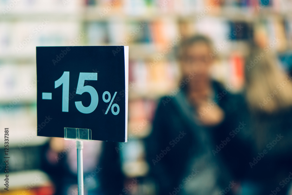 Fifteen percent discount in bookstore