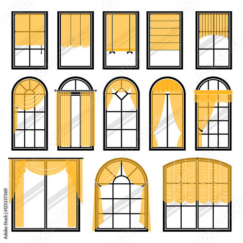 Set of transparent curtains different forms