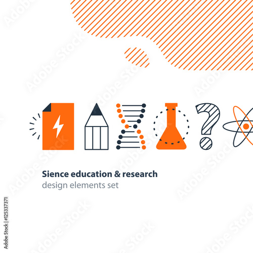 Scientific research, science education icons set