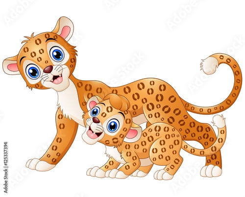 Mother leopard and cub leopard cartoon
