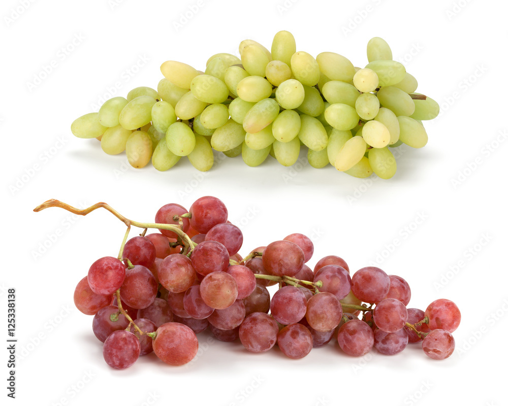 Fresh green and red grapes bunch isolated on white Fresh green and red grapes bunch isolated on white