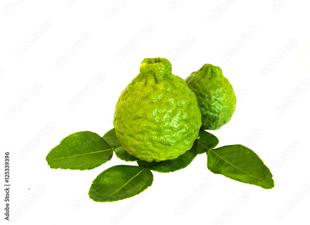 Fresh organic bergamot or kaffir,closeup shot on white isolated. Fresh organic bergamot or kaffir,closeup shot on white isolated.