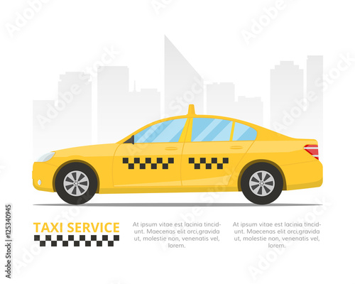 Fototapeta Naklejka Na Ścianę i Meble -  Yellow taxi cab. Template for a banner or billboard Taxi service. Vector illustration in flat style