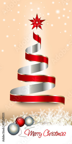 Karte mit Weihnachtsbaum und Weihnachtskugeln in Rot1.0