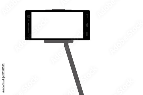 Mobile phone with selfie stick - flat design