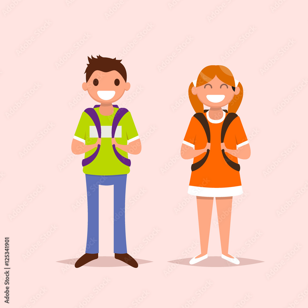 Schoolgirl and scoolboy on isolated background Schoolgirl and scoolboy on isolated background