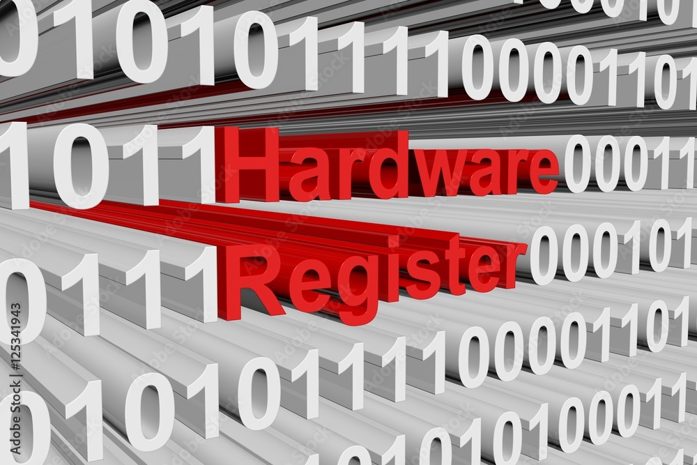 Hardware register in the form of binary code, 3D illustration