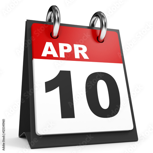 April 10. Calendar on white background.