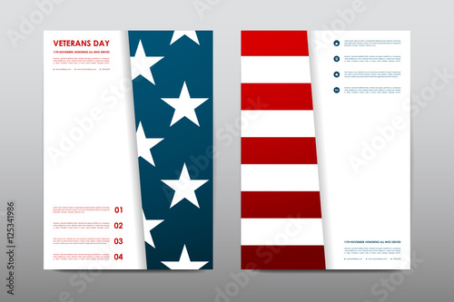 Set of Veterans Day brochure, poster templates in USA flag style. Beautiful design and layout