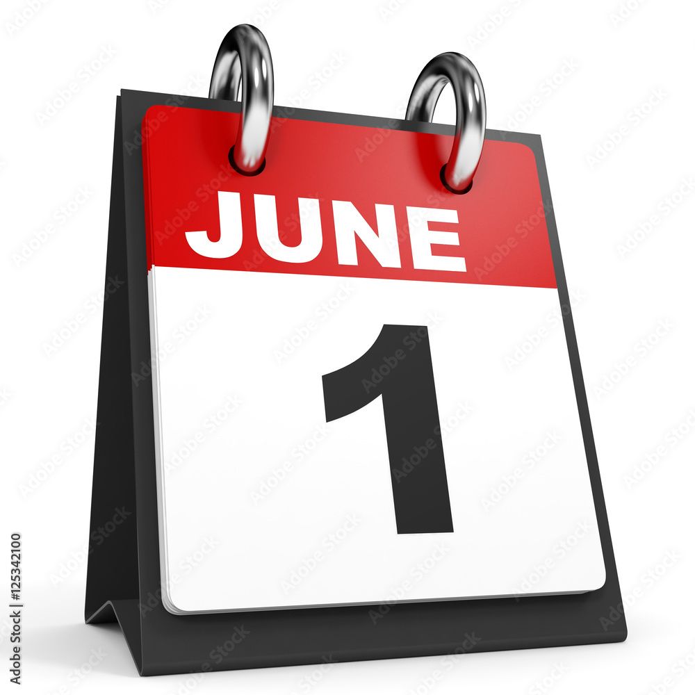 Fototapeta premium June 1. Calendar on white background.