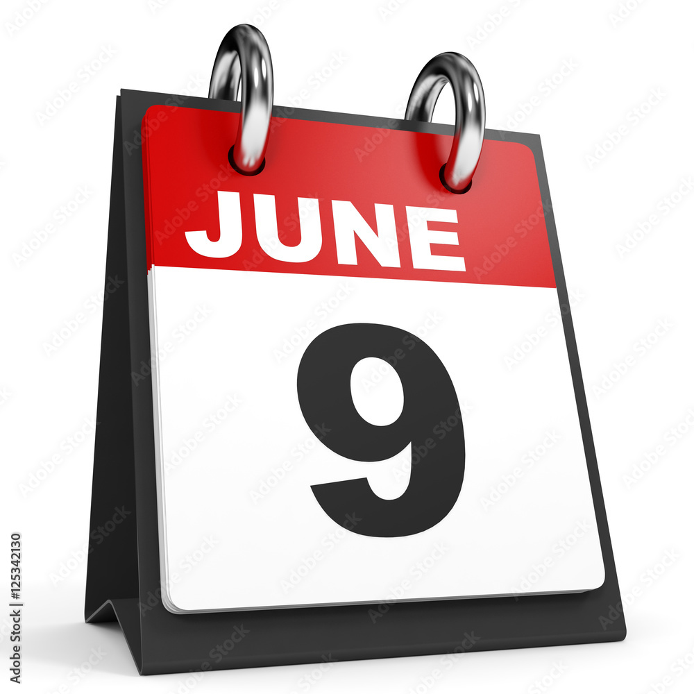June 9. Calendar on white background. June 9. Calendar on white background.