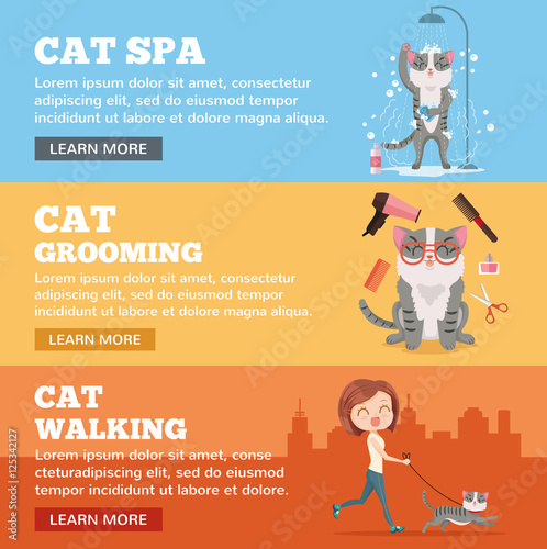 Cat service. Vector flat cartoon illustration