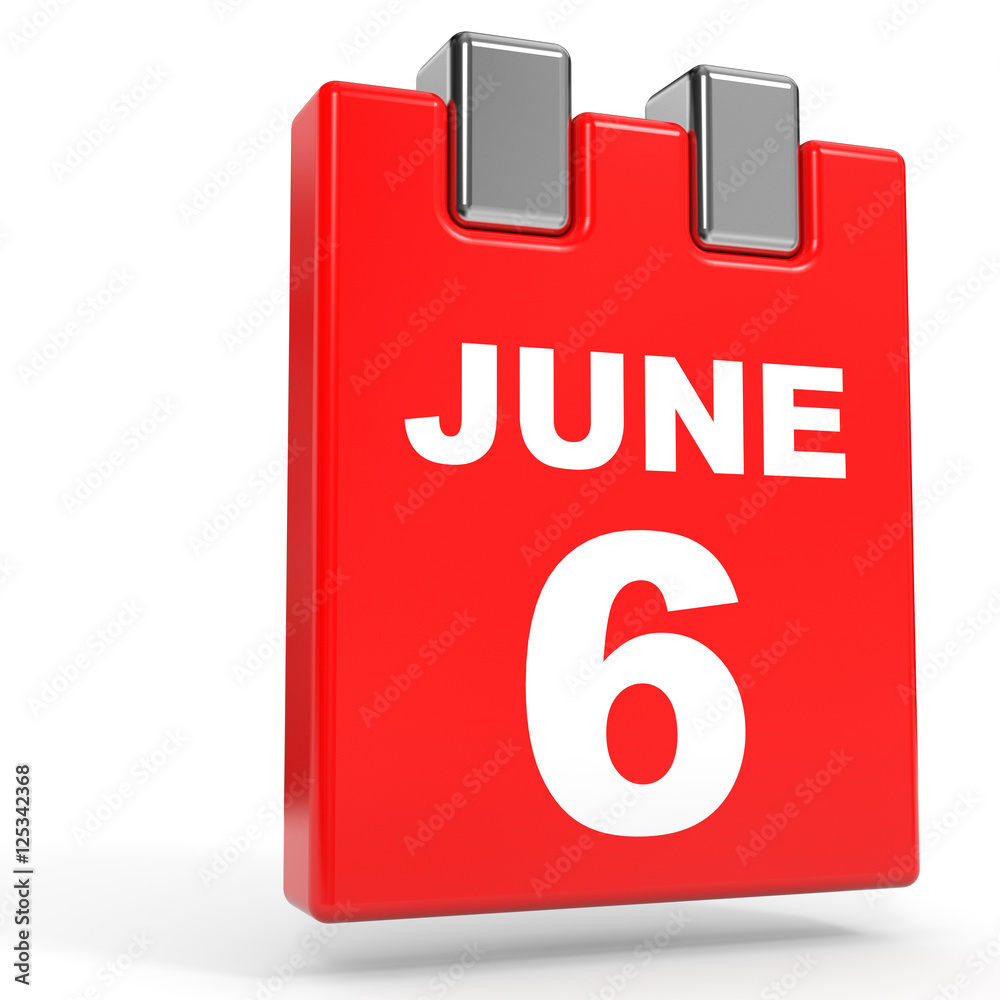 June 6. Calendar on white background. June 6. Calendar on white background.