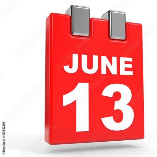 June 13. Calendar on white background.