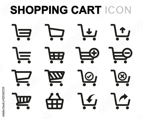 Vector black line shopping cart icons set