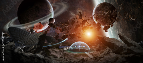 Fototapeta Naklejka Na Ścianę i Meble -  Observatory station in space 3D rendering elements of this image