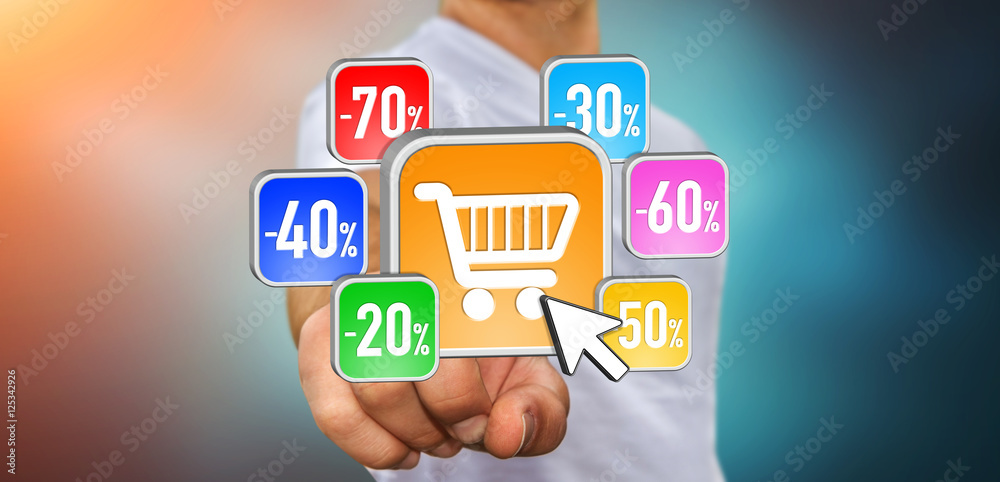 Young man shopping during sales period Young man shopping during sales period