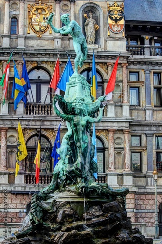 The Market Square of Antwerp and the statue of Brabo, Belgium photo