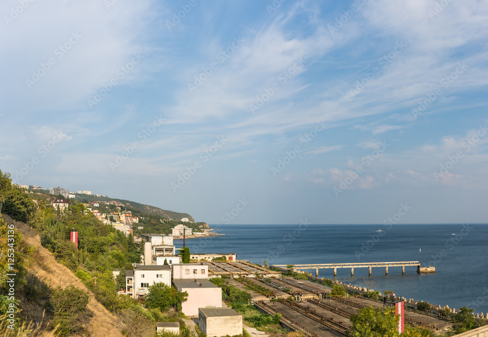 Treatment facilities with deep-water production in the sea. Yalta. Crimea, Russia