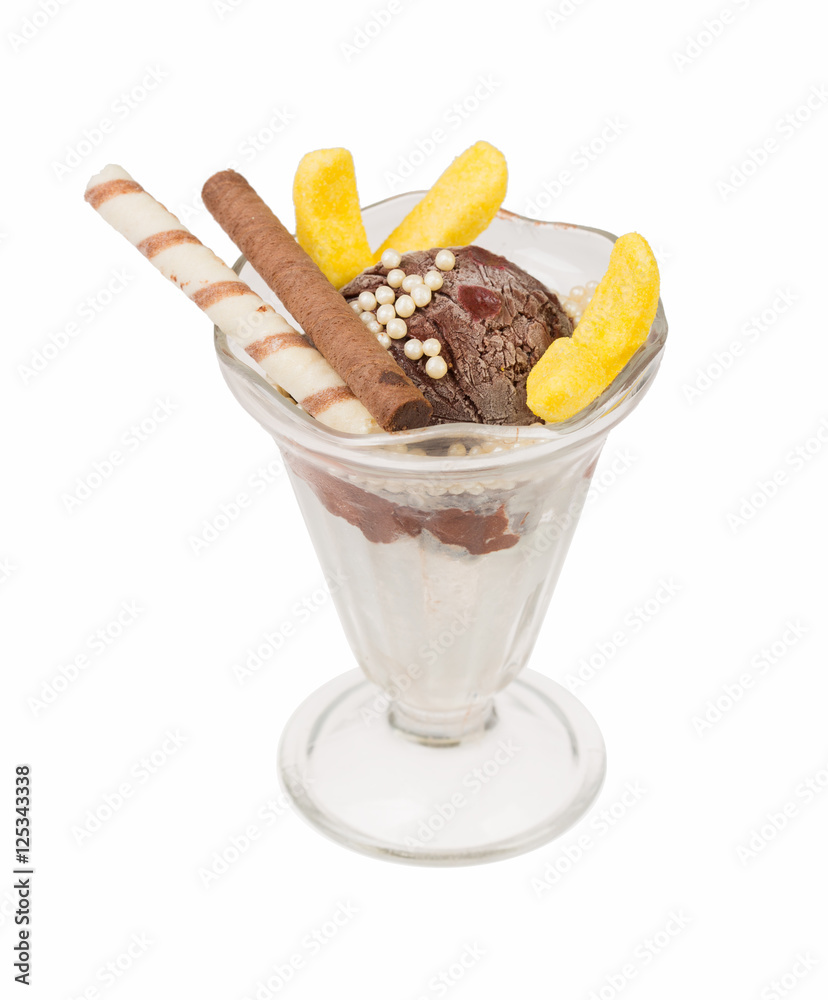 Vanilla and chocolate sundae ice-cream in a glass. Vanilla and chocolate sundae ice-cream in a glass.