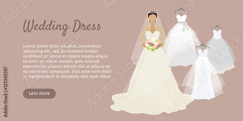 Wedding Dress Web Banner. Fashionable Bride Vector