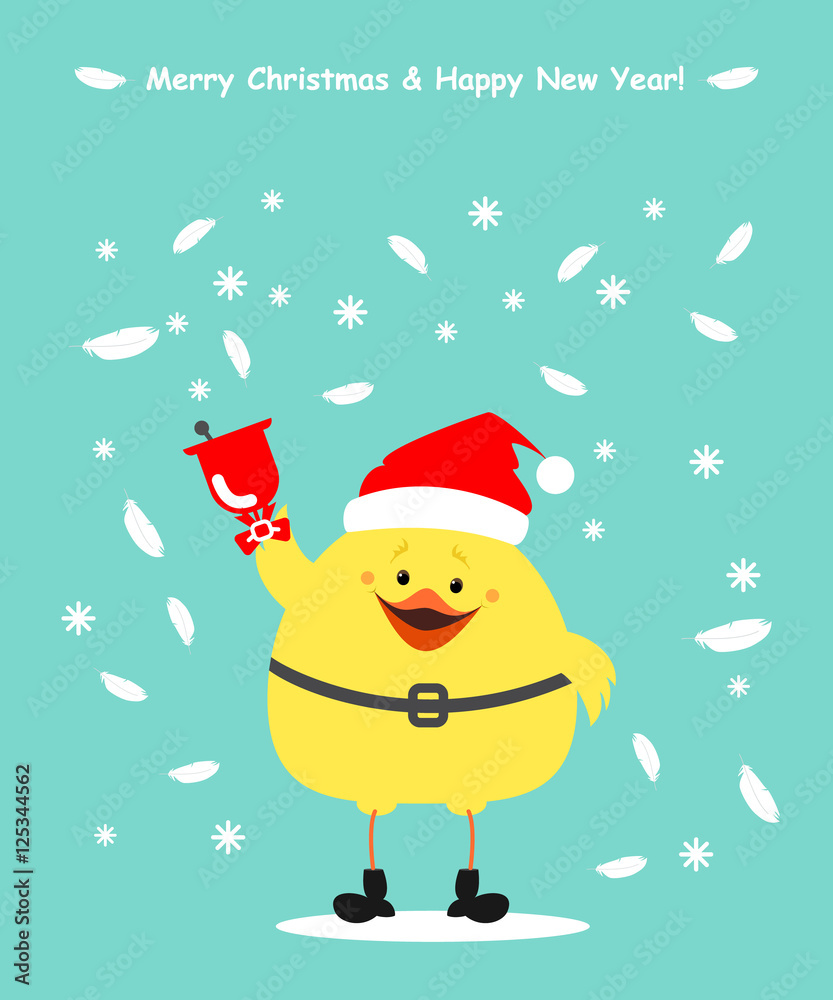 Chicken Santa Claus. Christmas card, chick clothing Santa ringing a bell. Vector Chicken Santa Claus. Christmas card, chick clothing Santa ringing a bell. Vector