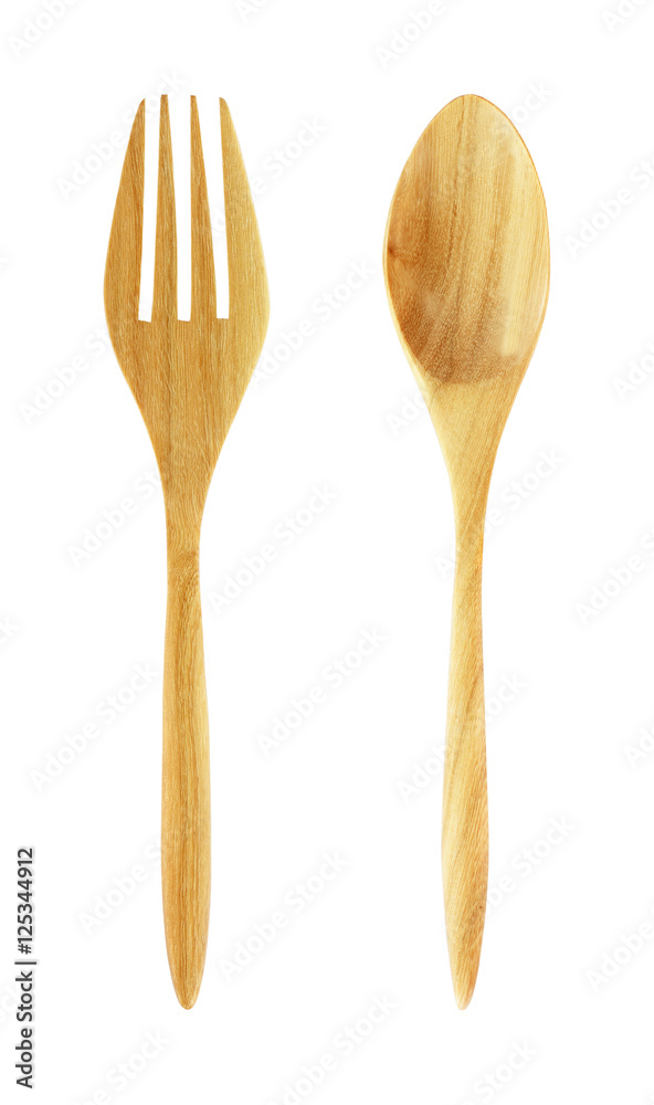 wooden spoons and fork Isolated on White Background wooden spoons and fork Isolated on White Background