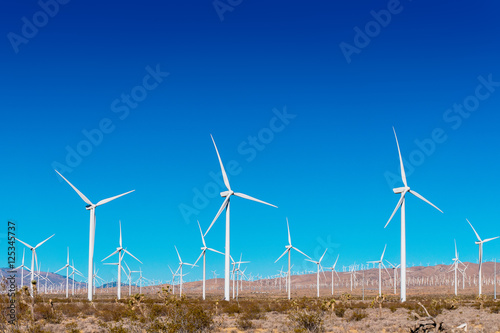 Windfarm landscape with a wind turbines in California USA