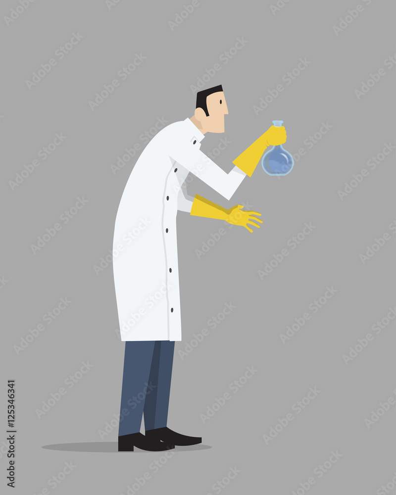 Scientist holding glass flask with liquid. Scientist holding glass flask with liquid.