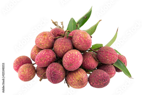 Fresh lychees isolated on white background photo