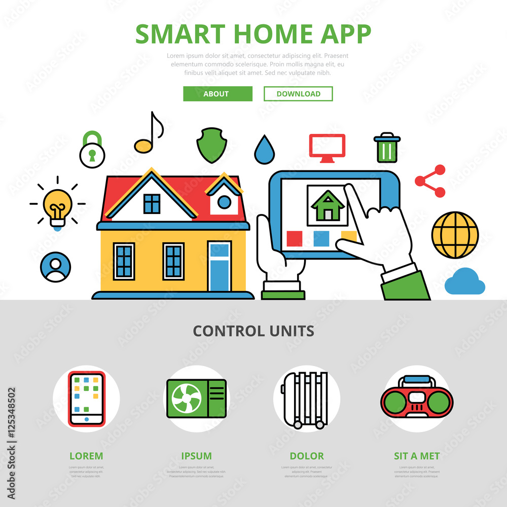 Linear flat Smart home app infographic vector Mobile application