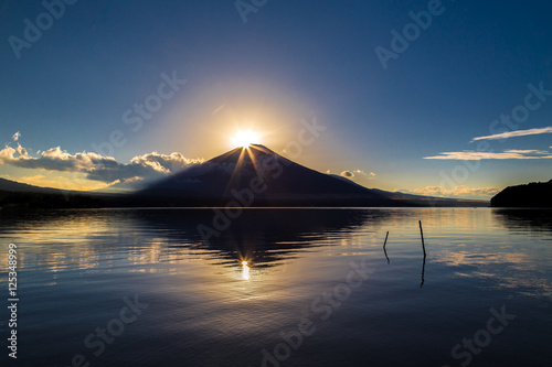 Mt Fuji in Lake Yamanaka.It is the sunset at Mount Fuji.