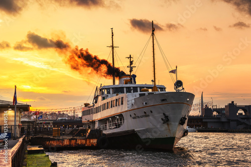Cruising ship docking at pier on Bosporus in Istanbul
