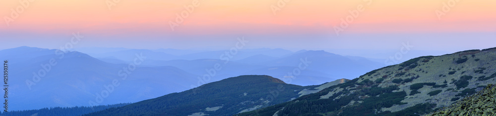 Summer sunrise mountain view (Carpathian, Ukraine).