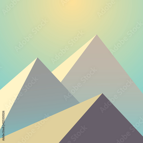Summer landscape against the backdrop of the pyramids. Vector illustration of the Egyptian pyramids