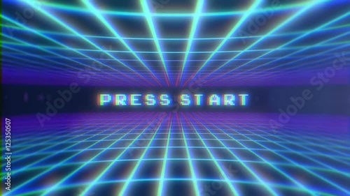 Retro Video Game background Press Start  blue & purple