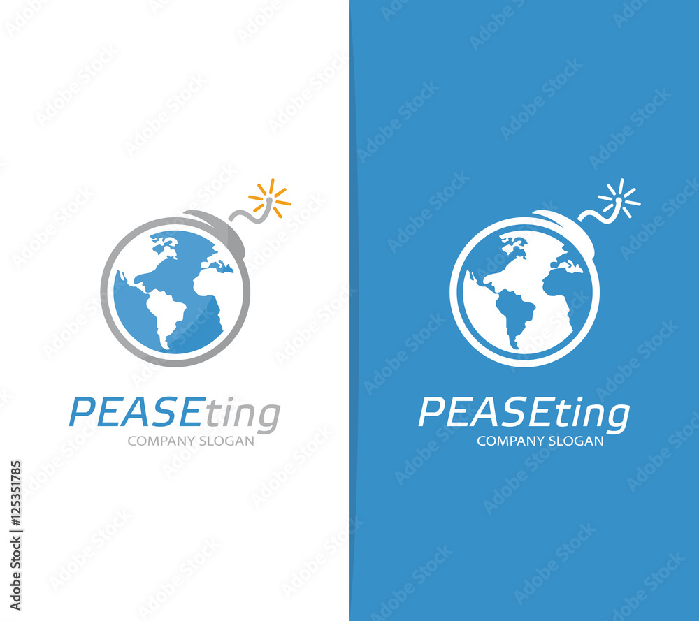 Vector earth and bomb logo combination. Globe and terrorism symbol or icon. Unique conflict, world, global, ecology, warming logotype design template. Vector earth and bomb logo combination. Globe and terrorism symbol or icon. Unique conflict, world, global, ecology, warming logotype design template.