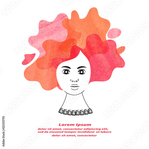 Female face on abstract wat...