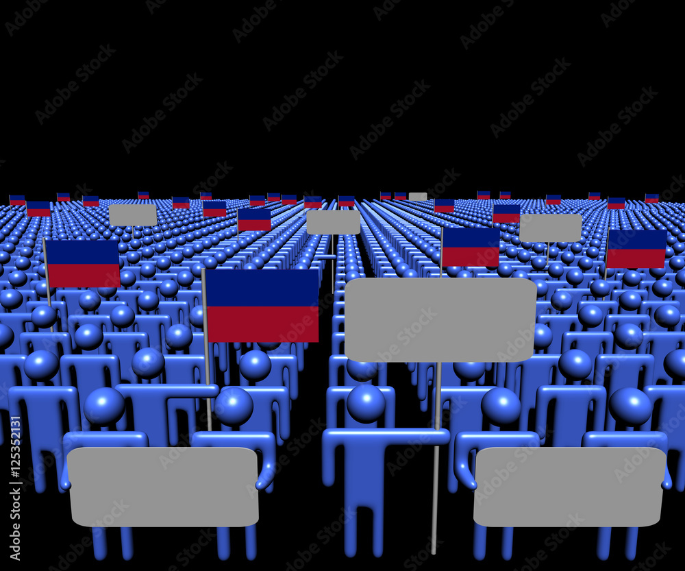 Crowd of people with signs and Haitian flags illustration