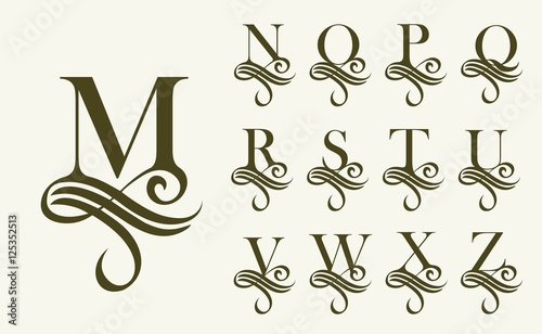 Vintage Set 2 . Capital Letter for Monograms and Logos. Beautiful Filigree Font. Victorian Style.