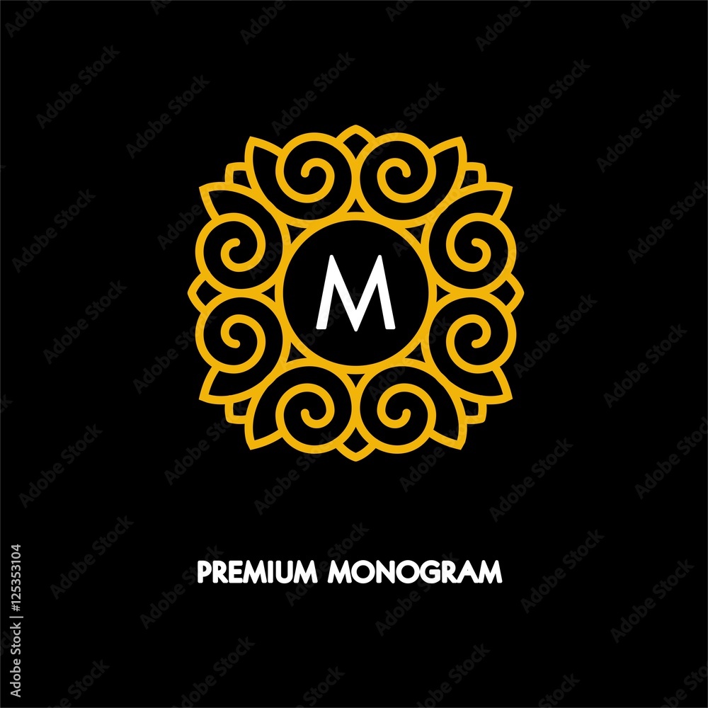 Naklejka premium Conceptual template vector Square logo design and monogram concept in trendy linear style, floral badge, emblem for fashion, beauty and jewelry industry