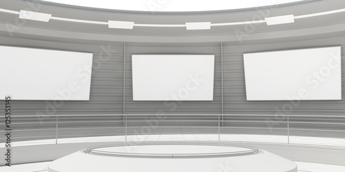 Empty modern futuristic room with white panels