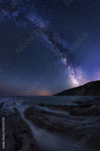 Fototapeta Naklejka Na Ścianę i Meble -  Milky Way over the sea /
Long time exposure night landscape with Milky Way Galaxy above the Black sea